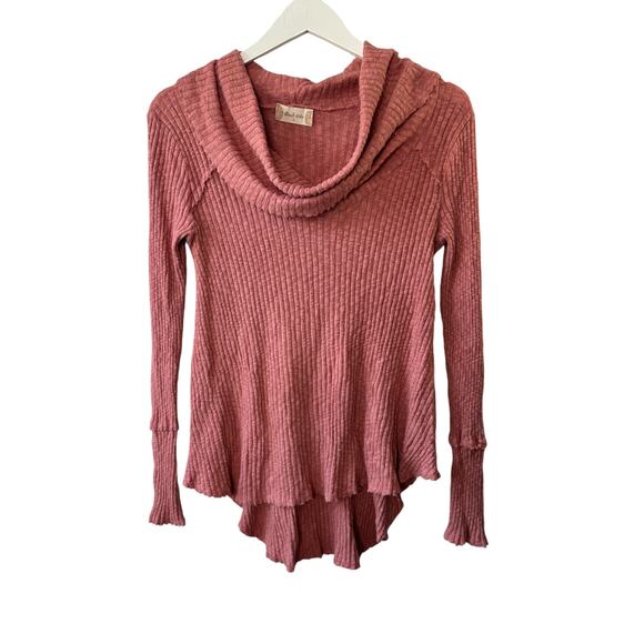 Altar’d State Salmon Pink Ribbed Cowl Neck Top Women's Size Medium - Picture 1 of 7